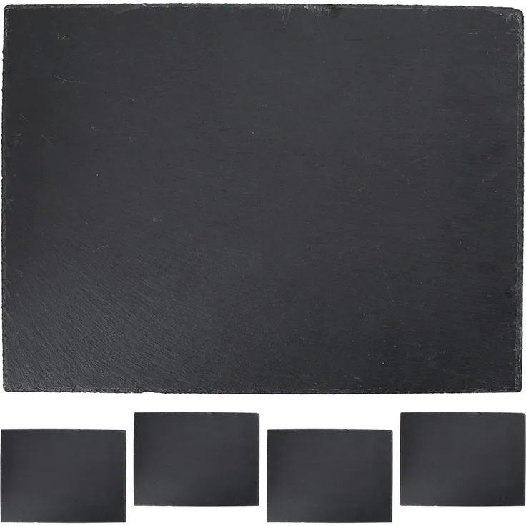 CEPEWA Servierplatte Schieferplatte 4er Set Ø33cm rund Filzschoner Servierplatte, (4-tlg)