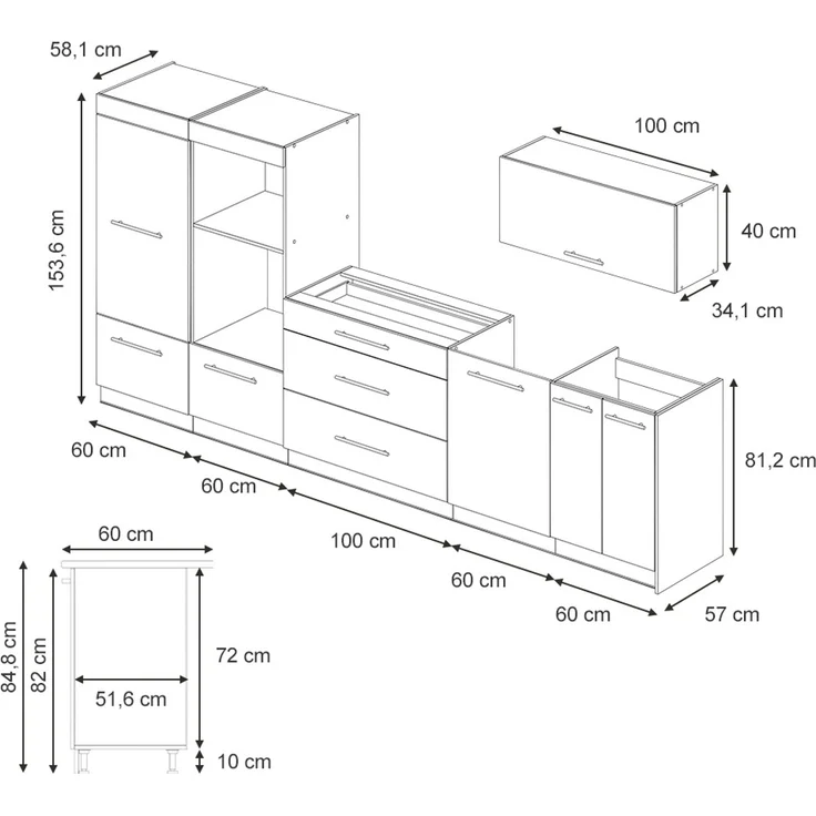 Küchenzeile Fame-Line Dunkelblau Hochglanz/Goldkraft Eiche 340 cm, AP Marmor Vicco – Bild 2