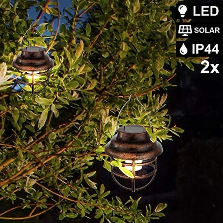 GLOBO LIGHTING LED Solarleuchte, LED-Leuchtmittel fest verbaut, 2er Set LED Solarleuchte Laterne Gartendeko rost klar Außenlampe – Bild 2