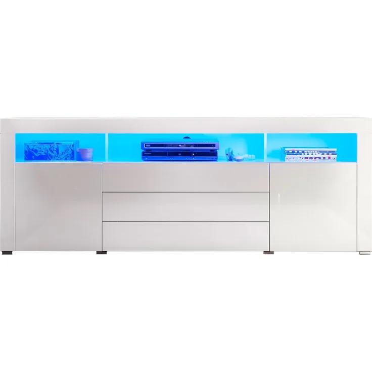 TV-Sideboard Goole / Goal, Holzwerkstoff, Weiß, 200 x 74 x 44 cm