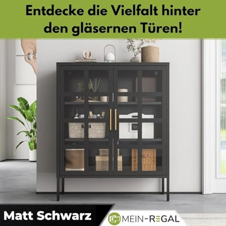 Mein-Regal Highboard Glasgow aus Metall Beistellschrank 2 Glastüren Schwarz – Bild 8