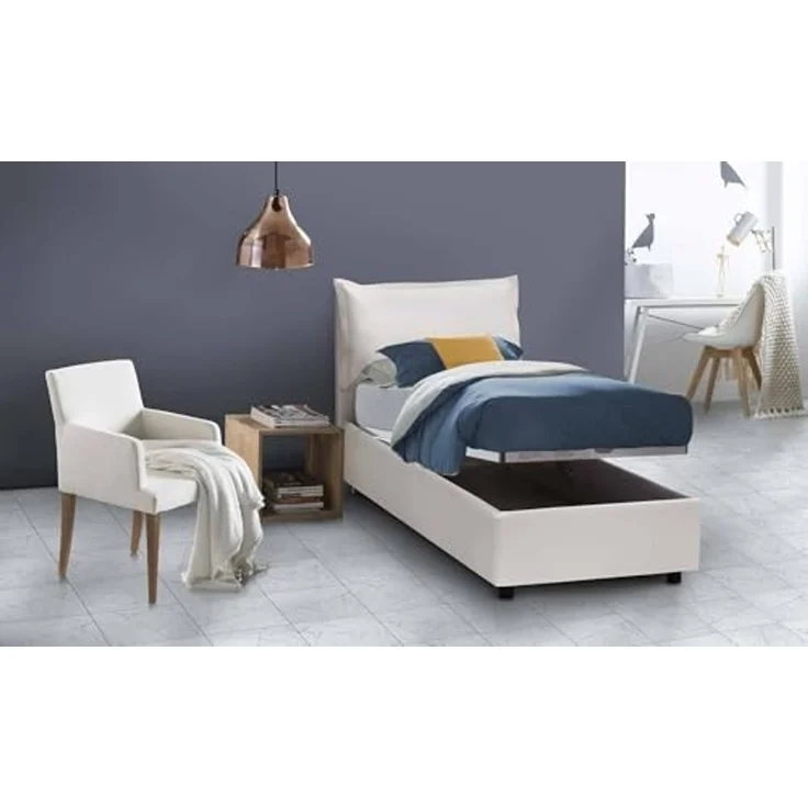 Talamo Italia - Einzelbett Naomi, Bettkasten mit Kunstlederbezug, 100 % Made in Italy, Öffnung vorne, inklusive Matratze 80 x 200 cm, Weiß – Bild 4