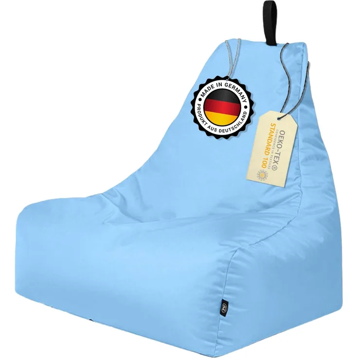 PATCH HOME Lounge Sessel Sitzsack– XL – Hellblau, bequemer Sitzsack aus Luxus-Polyester-Gewebe, bereits befüllt