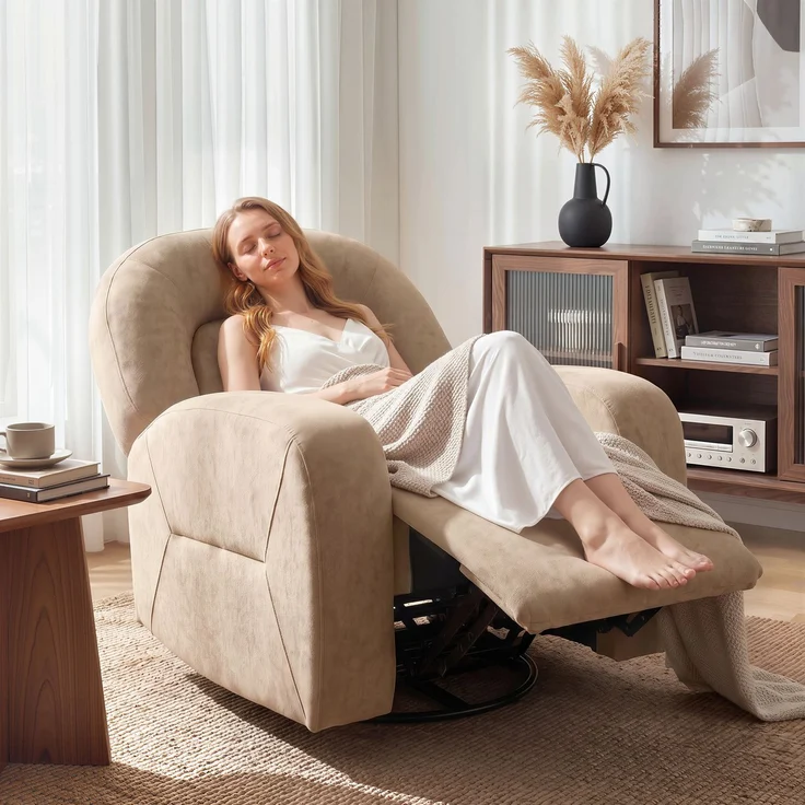 Wohnora-Relaxsessel, 360° Drehbarer Liegesessel mit Wolkenweichem Samtstoff, Breitem Sitz, für Wohnzimmer, Khaki,H 1000cm x T 930cm x B 750cm – Bild 2