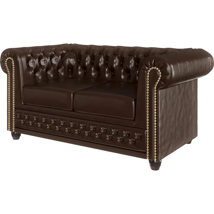 S-Style Möbel Chesterfield-Sofa Jeff, 2-Sitzer aus veganem Leder mit Holzfüßen, mit Wellenfederung – Bild 1