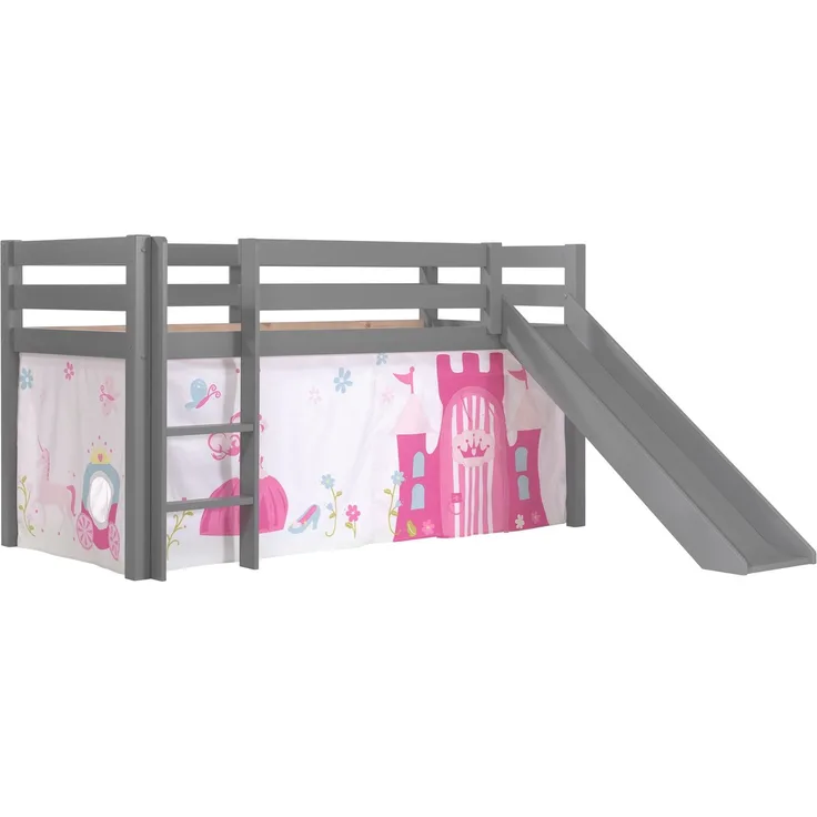 Vipack Spielbett 'Pino' inkl. Rutsche mit Textilset Vorhang 'Princes'