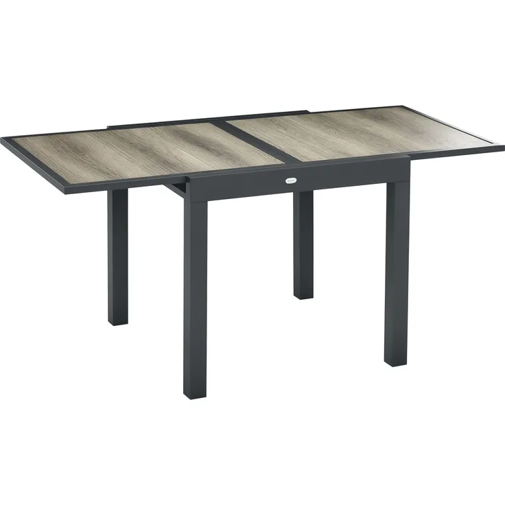 Ausziehbarer Gartentisch für 6 Personen aus Kunststoff und Aluminium, 80/160 x 80 x 75 cm, beige