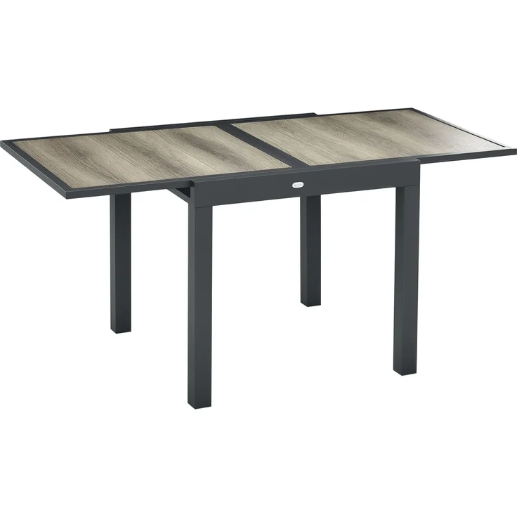 Ausziehbarer Gartentisch für 6 Personen aus Kunststoff und Aluminium, 80/160 x 80 x 75 cm, beige – Bild 1
