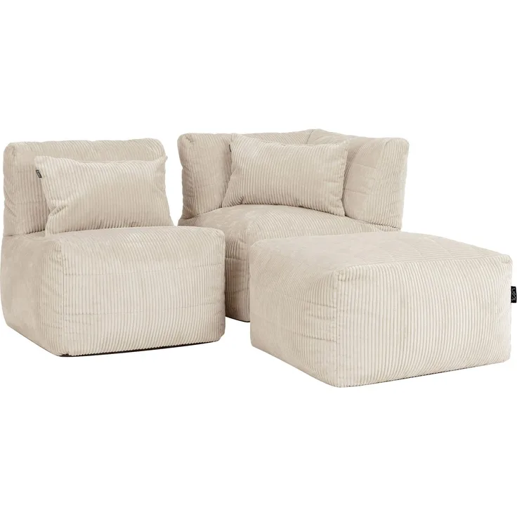 Icon Noa Modular Sofa für Erwachsene, Beige, Flauschiger Cordstoff, 3 Sitzer Ecksofa, Bequemer Bean Bag Sofa mit Füllung, Relaxsessel, Lounge, Wohnzimmer Möbel