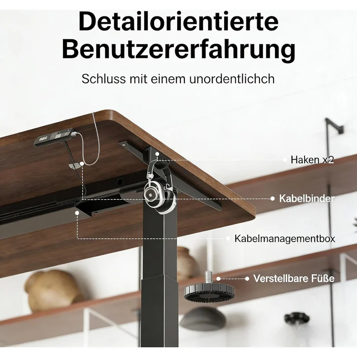 Devoko Höhenverstellbarer Schreibtisch 160x80 cm elektrisch, Höhenverstellung 71-121 cm mit Smart Control, 120 kg Tragkraft, für gesundes Arbeiten – Bild 8