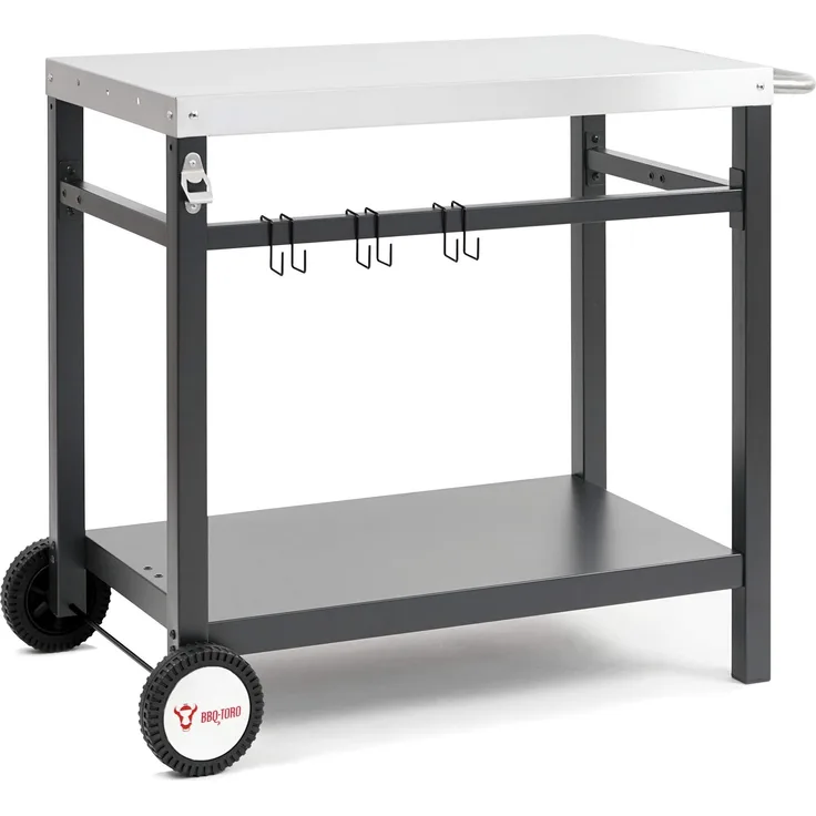 BBQ-Toro Grillwagen 85 x 50 x 81 cm | Metall Grilltisch mit großer Arbeitsfläche | Grill Beistelltisch Trolley Grilltisch Servierwagen Garten Trolley (Schwarz/Silber)