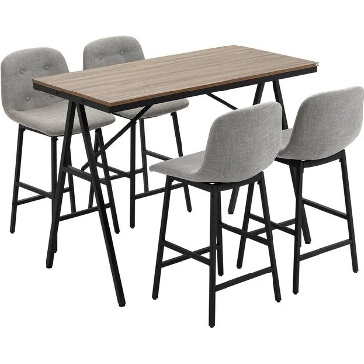 HOMCOM Bargruppe Bartisch mit Barhockern im Industrie-Design, (5-tlg), Hellbraun+Hellgrau+Schwarz – Bild 4