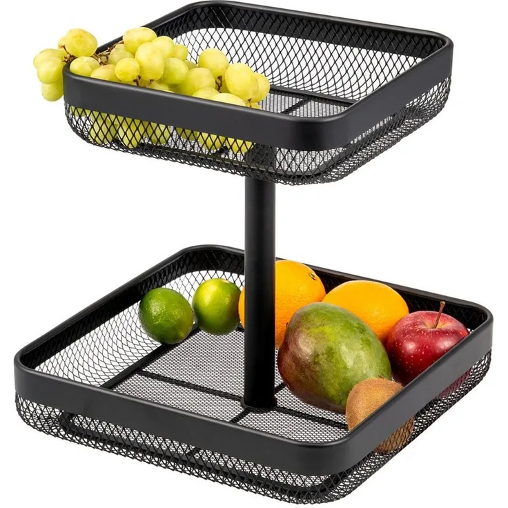 eluno Obstschale 2-stöckig / Brotkorb, Obstkorb aus schwarzem Metall