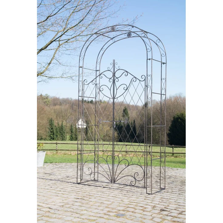 Rosenbogen MINDEN mit Tor - 120x40x220cm, Metall, Bronze | Rankhilfe Rosen Rankgitter Gartendekoration – Bild 2