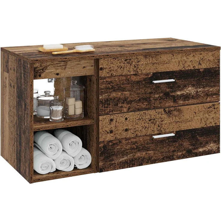 vidaXL Badezimmermöbel-Set zur Wandmontage 2 stk. Altholz 3403942 – Bild 3