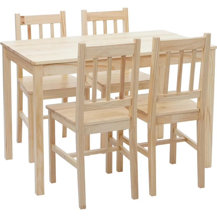 MCW Esszimmer-Set, Sitzgruppe im Landhausstil aus Kiefernholz, Braun, Tisch und 4 Stühle, 108x86x64 cm, max. Belastbarkeit 150 kg pro Stuhl und Tisch