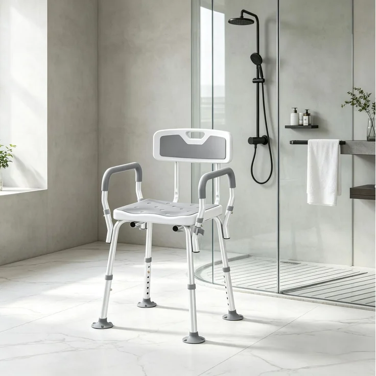 DESVIAE Sessel Duschstuhl Grau aus Aluminium/HDPE – 56,5x74–87x53,5 cm – höhenverstellbar, Rückenlehne – Bild 2