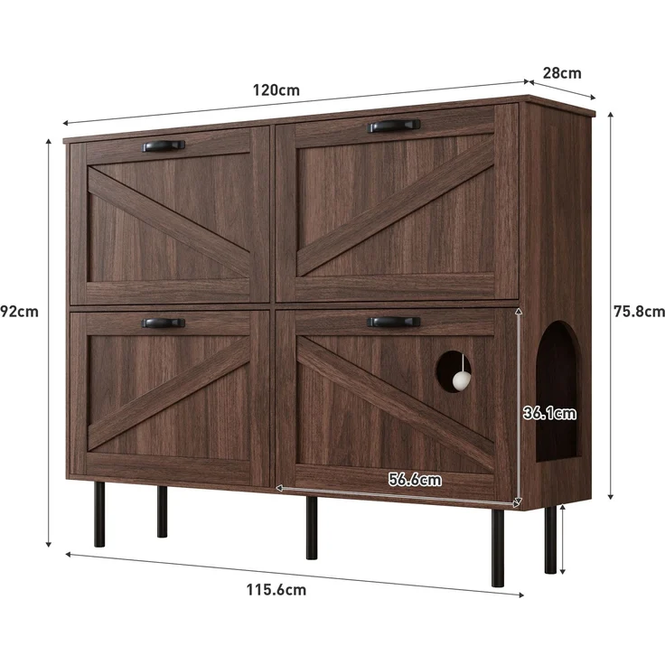 Merax Schmaler Schuhschrank mit 3 Klappen, mit Ablage für Tierspielzeug, Schuhregal, Schuhablage, Natural walnut – Bild 4