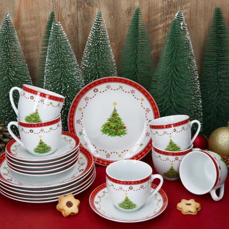 18tlg Kaffeeservice Weihnachtstraum Porzellan 6 Pers. Tassen Teller – Bild 4