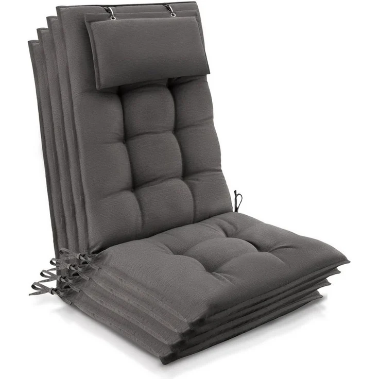 Beautissu Hochlehnerauflage 4er Set Sun-HL Hochlehner Auflage 120x50x8cm Taupe, Mit Kopfpolster, rutschfest & robust – Befestigungsbänder, UV 5 – Bild 1