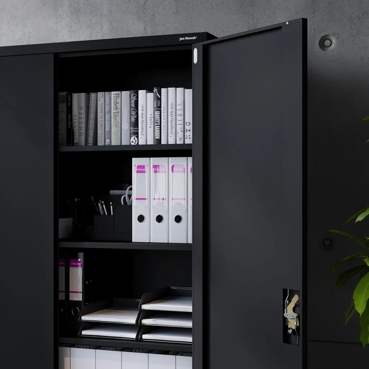 Jan Nowak Metallschrank Jan II 185 x 115 x 40 cm - Aktenschrank abschließbar mit 2 Türen, Mehrzweckschrank mit 5 Ebenen, Büroschrank aus Stahlschrank mit Pulverbeschichtung - Schwarz – Bild 10