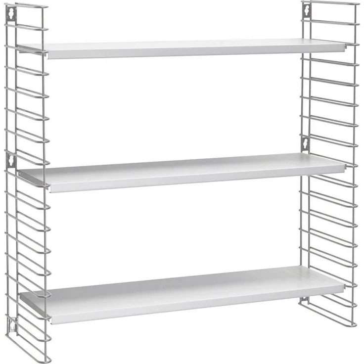 METALTEX 377606326 Bücherregal TOMADO mit 3 weißen Böden u. Seitengittern in gefrostetem silber / Hängeregal / TOMADO-Regalsystem