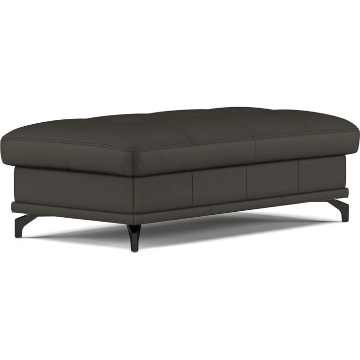 Cavadore Hocker Castiel / Polsterhocker mit mattschwarzen Metallfüßen, ideal als Beistellhocker, Fußablage, Sitzgelegenheit / 138 x 48 x 71 / Echtleder, Dunkelbraun