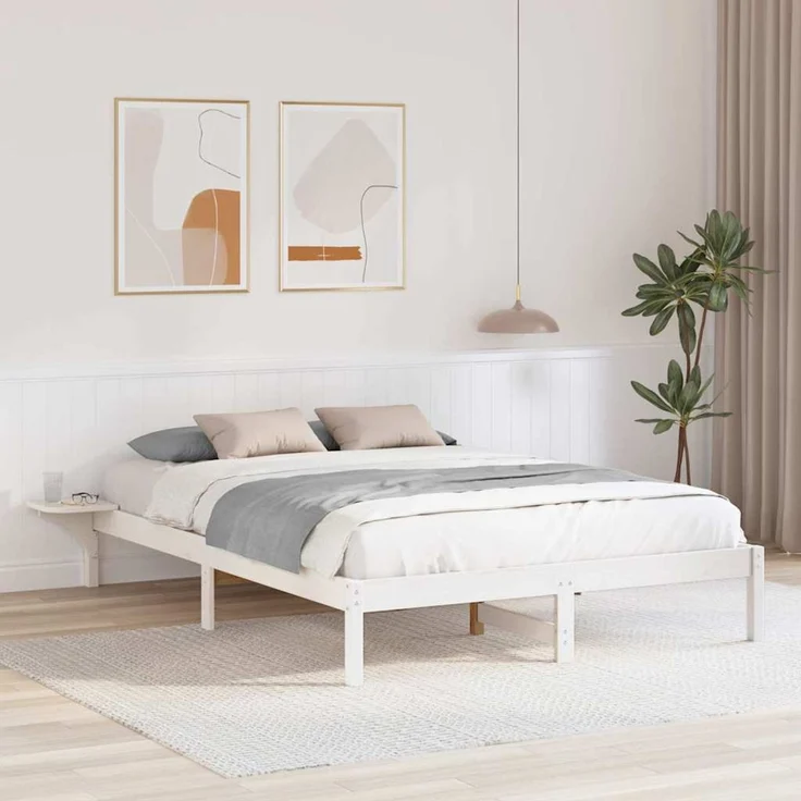 vidaXL Bettrahmen Weiß 150 x 200 cm Massives Kiefernholz 873185 – Bild 1