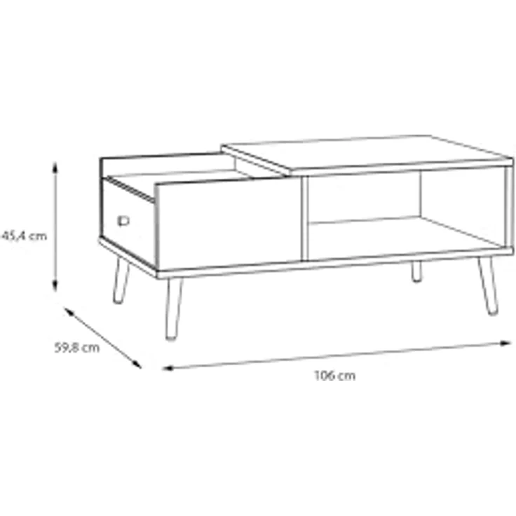 Forte HARLLSON, einfache Montage Dank EasyKlix by Couchtisch Weiß mit Uni Wolfram Grau, Wohnzimmertisch mit Schublade, skandinavischer Stil, Retro, 106 cm breit x 45 cm hoch x 60 cm tief – Bild 3