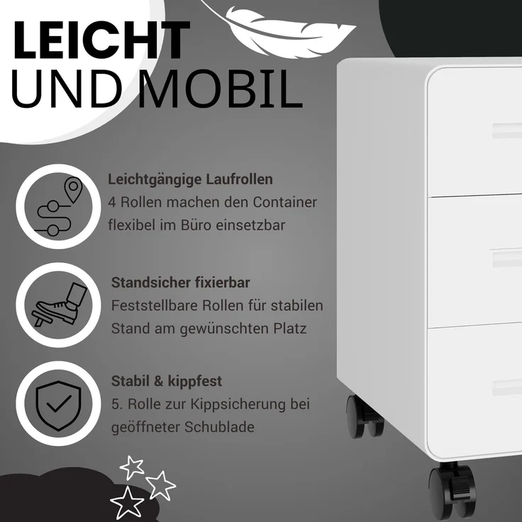 Bisley EasyRoll Rollcontainer mit 3 Schubladen, Container abschließbar aus Metall in weiß - Rollwagen für's Büro als Schreibtisch Unterschrank, Bürocontainer od. Schreibtischcontainer, ROLL3-696 – Bild 3
