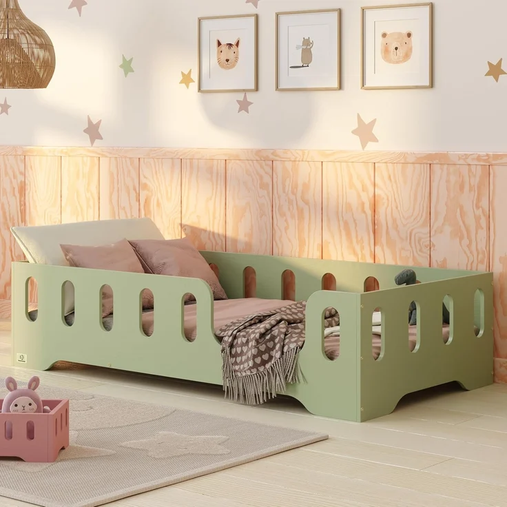 smartwood Kinderbett Bodenbett 120x190 mit Rausfallschutz & Lattenrost - Grün - Kinder Montessori Bett TILA 2P mit glatten Kanten - Betten für schnelle Montage - Bis 300 kg belastbar – Bild 1