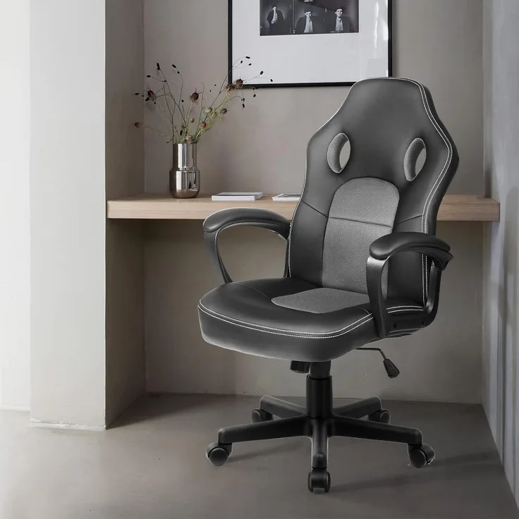COMHOMA Bürostuhl Gaming Stuhl Gamer Racing Chair ergonomische drehstuhl Rückenlehne Office Stuhl Sitzhöhenverstellung PU Kunstleder Grau