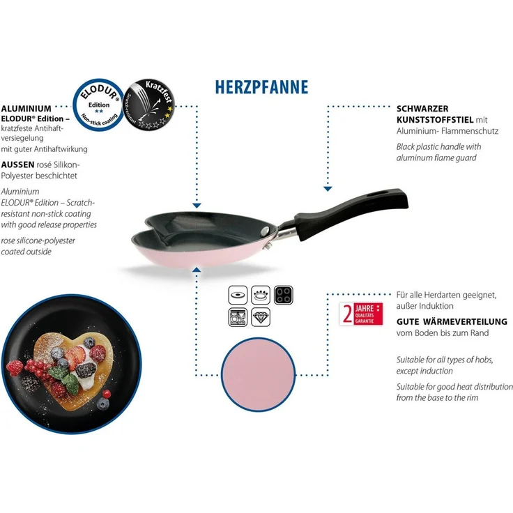 Elo Basic Bratpfanne Basic Pfanne + Gratis Mini Herzpfanne, Aluminium (Set, 2-tlg), aussen rosé Silicon Polyester beschichtet – Bild 4