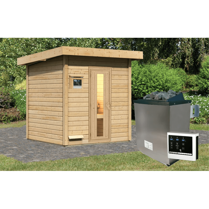 Karibu Sauna Hytti 2 naturbelassen mit 9 kW Ofen mit externer Steuerung
