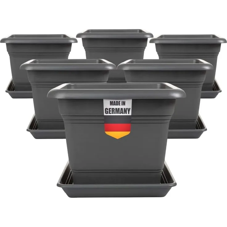 Centi Pflanzkübel Tomatentopf mit Untersetzer eckig anthrazit (6er-Set, 6 St, 6er Set), für Tomaten und Blumen