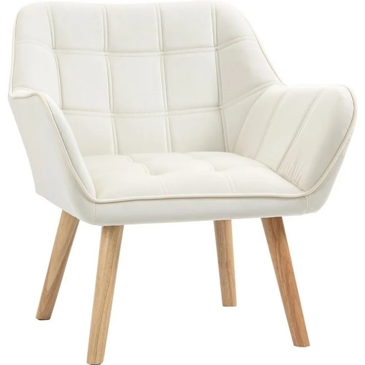 HOMCOM Relaxsessel Einzelsessel Ohrensessel, Sessel mit Samt erhöhte Beine (Esszimmerstuhl, 1-St, Stuhl), für Wohnzimmer, Schlafzimmer, Cremeweiß – Bild 4