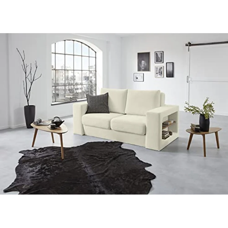 LOOKS by Wolfgang Joop Looks V-2 Designer Sofa mit Hockern und Regal, 2 Sitzer Couch, Funktionssofa, weiß, Sitzbreite 120 cm – Bild 3
