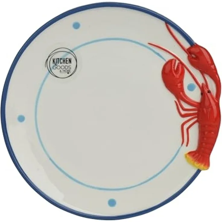 Decoris season decorations Teller, Teller Keramik 16x2cm mit Hummer Motiv Weiß Rot Blau