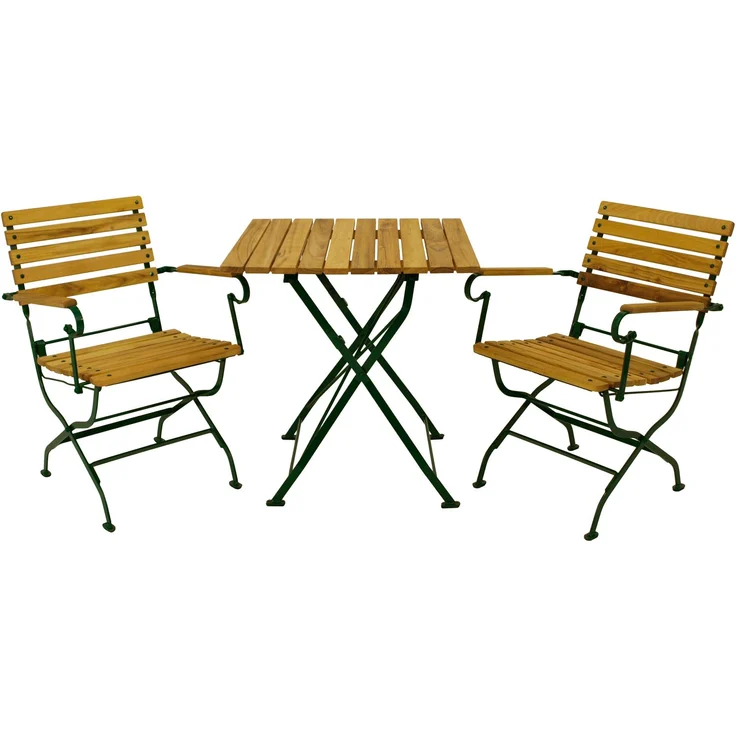 DEGAMO PASSAU II Garnitur 3-teilig, Metall + Robinie, grün/natur, Tisch 70x70cm – Bild 1