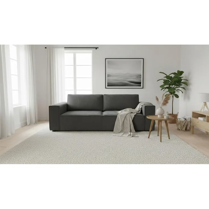 Wohnero24 Schlafsofa HIRA 240x102 cm – Premium Cord Sofa Graphite mit Schlaffunktion 191x152 cm & Bettkasten
