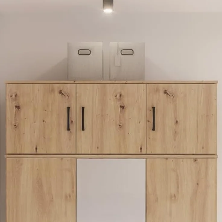 Forte NIKO Schrankaufsatz 120, Skandi-Schrankaufsatz, 3-türig, Holzwerkstoff, Wohn-/Schlafzimmer, Artisan Eiche Holzdekor, 122 cm breit x 42,5 cm hoch x 52,7 cm tief