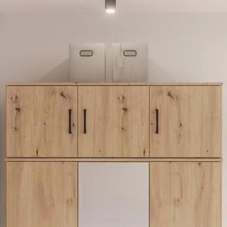 Forte NIKO Schrankaufsatz 120, Skandi-Schrankaufsatz, 3-türig, Holzwerkstoff, Wohn-/Schlafzimmer, Artisan Eiche Holzdekor, 122 cm breit x 42,5 cm hoch x 52,7 cm tief – Bild 1