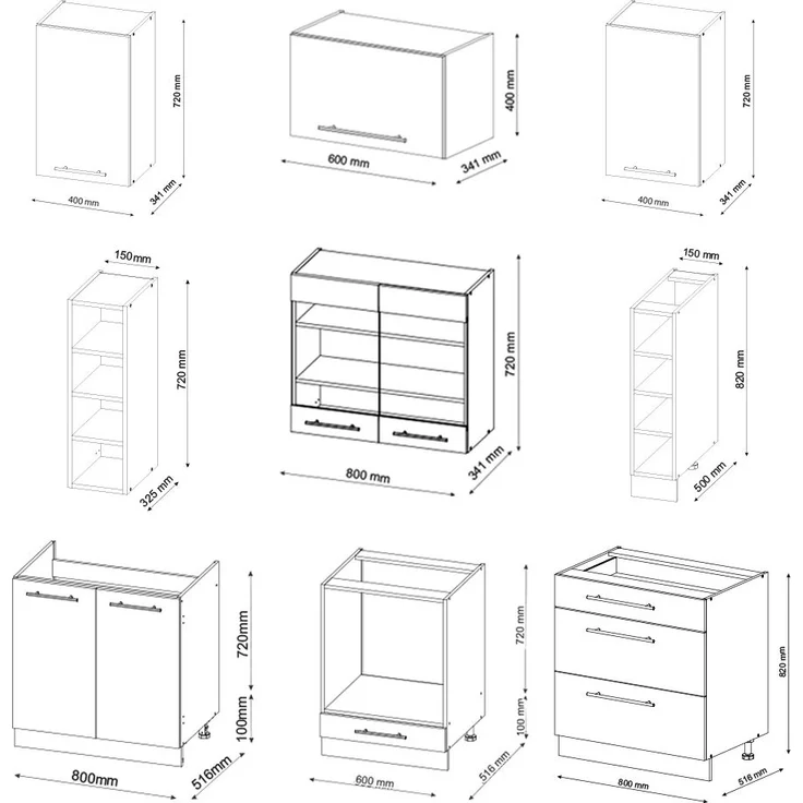 Küchenzeile Fame-Line Anthrazit Landhaus/Goldkraft Eiche 235 cm ohne Arbeitsplatte Vicco – Bild 3