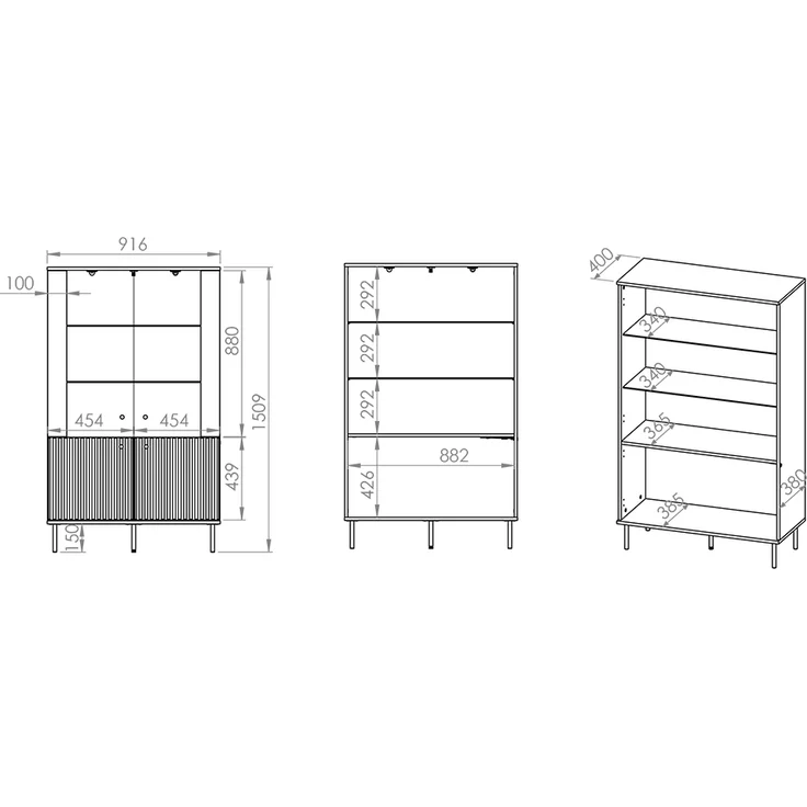 Lomadox 'Salou' Vitrinenschrank, Holz kaschmir matt, 151 x 40 x 92 cm – Bild 9