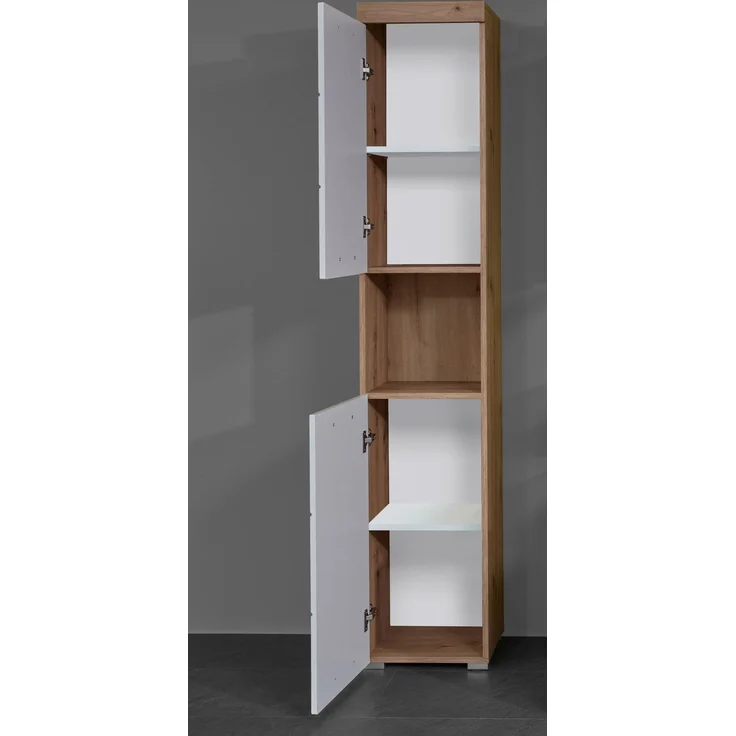 Trendteam 'Amanda' Hochschrank, Holz, Asteiche/Weiß Hochglanz, 190 x 31 x 37 cm – Bild 6
