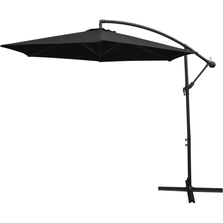 Monstershop Sonnenschirm, Sechseckig 300x300 cm, Schwarz, UV-beständig, mit Kurbelmechanismus und Gratis Regenhülle