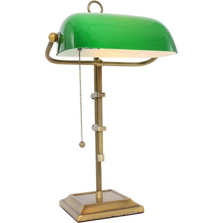 Schreibtischlampe, Altmessing, Glasschirm grün, H 56 cm