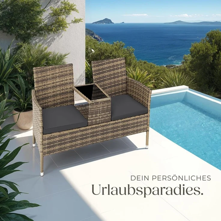 tectake Rattanstuhl Rattan Gartensitzbank (2er Set, 1 St), 2-Sitzer – Bild 8