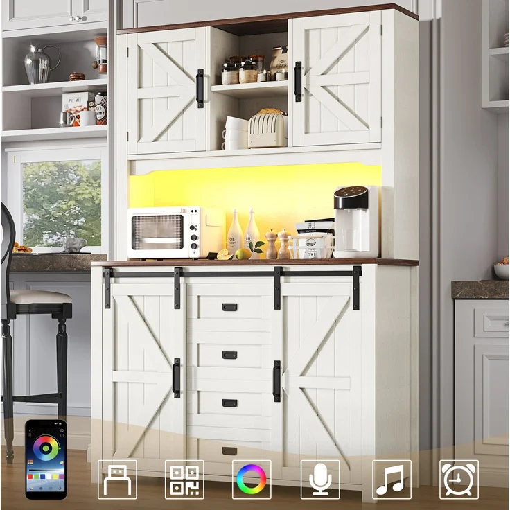 Küchenschrank mit LED-Beleuchtung & Schiebetüren, 115x40x174,7 cm, Weiß – Bild 5