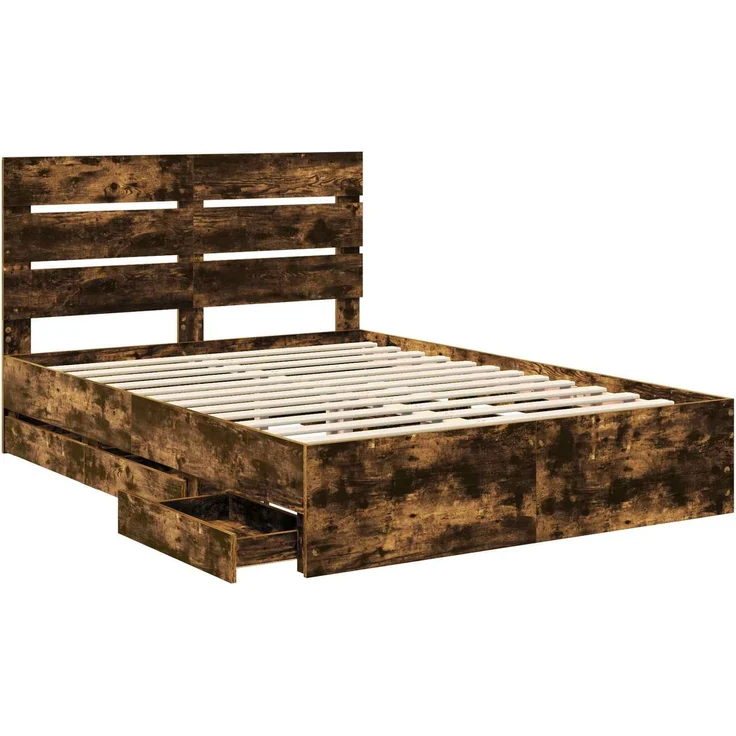 vidaXL Bettrahmen Räuchereiche 140 x 190 cm Ingenieurs Holz 3411836 – Bild 5